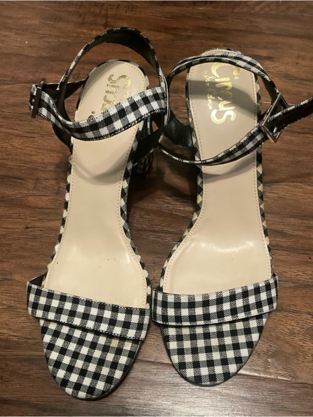 Circus by Sam Edelman Black & White Gingham Ankle-Strap Sandals